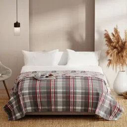KOPA Red & Grey Checked Microfiber AC Room 150 GSM Double Bed Dohar-image-64