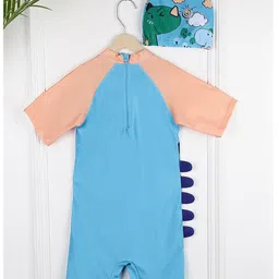 PASSION PETALS Half Raglan Sleeves Baby Dinosaur Printed Coordinating Swimsuit & Cap Set - Blue & green image 3