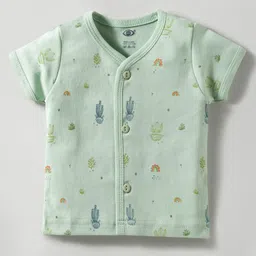 Zero Interlock Knit Half Sleeves Animal & Vehicle Printed Front Open Vests Pack of 3 - Peach Cream & Green image 2