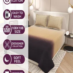 INDRA'S Purple & Khaki 210 TC King Bedsheet with 2 Pillow Covers image 2