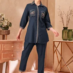 Kaftanize Embroidered Shirt Collar Tunic & Trousers Co-Ords image 4