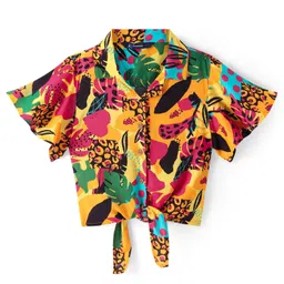 Pine Kids Viscose Woven Half Sleeves Top with Floral Print & Tie Knot Design - Multicolor image 3