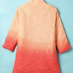 Little Bull Full Sleeves Abstract Embroidered Kurta & Pyjama Set - Peach image 3