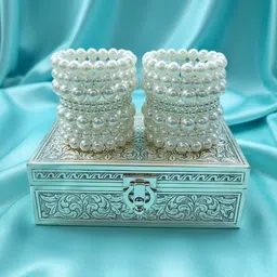 ORANGENYSHA Set Of 2 Stainless Steel Rhodium-Plated Pearls Beaded Bangle-Style Bracelet-picture-31