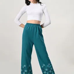 BAESD Women Floral Printed Knitted Palazzos-image-92