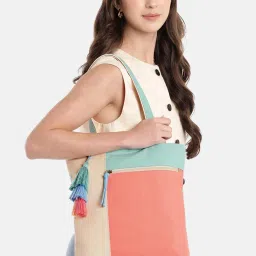 Anekaant Hue Pastel Multi-Color Cotton Canvas Colorblock Handbag-picture-27
