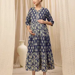 Zelena Ethnic Cotton Maternity Kurti - Zip And Pocket, Postpartum Wear - Deep Navy-picture-31