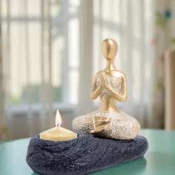 Golden Peacock Gold Meditating Figurine Showpiece Cum Candle Holder-picture-21