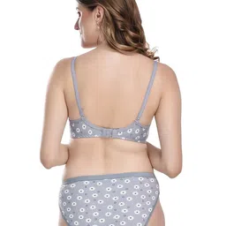PIBU Pack of 2 Floral Printed Lightly Padded Cotton Bra With Brief image 2