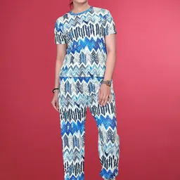 JK Creation Printed Round Neck T-Shirt & Trousers Co-Ords image 3