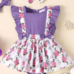 Hopscotch Girls Floral Ruffled Onesie with Headband image 1