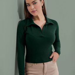 Dream Beauty Fashion Women Ribbed Shirt Collar Regular Sleeves Fitted Top-picture-49