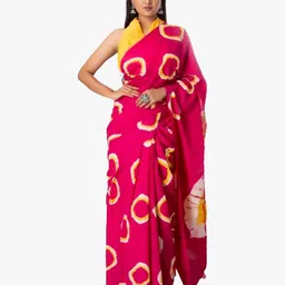 TROPWEAR Pink & White Bandhani Pure Cotton Block Print Saree-picture-33