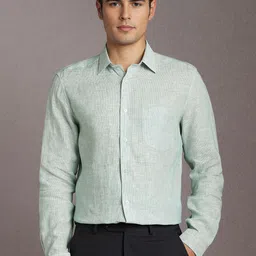 Louis Philippe Vertical Striped Spread Collar Linen Formal Shirt-image-77