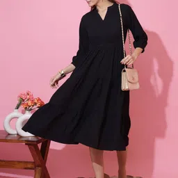 Honky Tonky Women Mandarin Collar Tiered Fit and Flare Midi Dress-picture-39