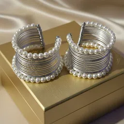 Anouk Set Of 2 Rhodium-Plated Pearls Beaded Cuff Bracelets-picture-26