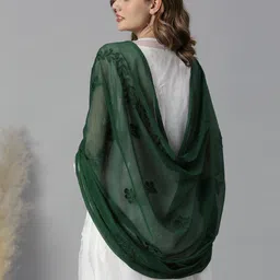 kuhika Chiffon Embroidered Green Women Dupatta image 2