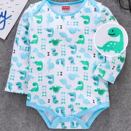 Babyhug 100 % Cotton Full Sleeves Onesie Dino Print - Blue-image-88