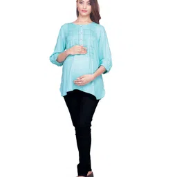 Kriti Three Fourth Sleeves Embroidered Maternity Top - Sea Green-picture-25