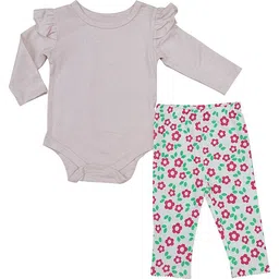 Kookie Kids Full Sleeves Onesie With Legging Floral Print - Pink-picture-32