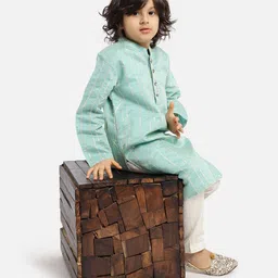 Piccolo Full Sleeves Striped Kurta With Pajama - Green-picture-27