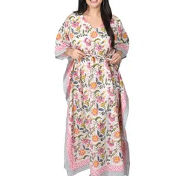 Fabric Venue Floral Printed Cotton Kaftan Maxi Dress-image-0