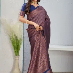 HERE&NOW Ethnic Motifs Woven Design Zari Banarasi Saree With Blouse Piece image 3