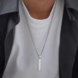 Peora Stainless Steel Silver-Plated Geometric Shape Pendant With Chain image 2