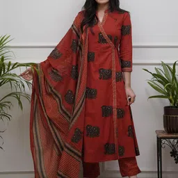 DIVASTRI Women Ethnic Motifs Printed Angrakha Kurta with Trousers & With Dupatta image 3