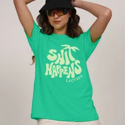 Leotude Typography Printed Round Neck Oversized Fit T-shirt image 5