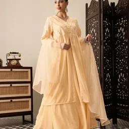 House of Pataudi Embroidered Mirror Work A-line Jashn Kurta with Skirt & With Dupatta image 2