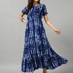 Raiyani Fashion Women Solid Gathered or Pleated Round Neck Fit and Flare Midi Dress-image-58