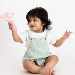 haus & kinder Infants Printed Pure Cotton Dungaree With T-Shirt-picture-49