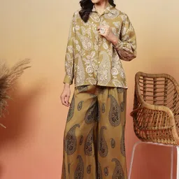 Sangria Paisley Printed Shirt & Palazzos Co-Ords-image-9