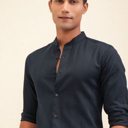 LOCOMOTIVE Men Band Collar Textured Cotton Casual Shirt-picture-19