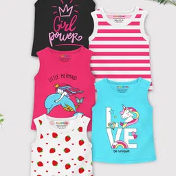 YK X Trampoline Girls Pack Of 5 Printed Round Neck Sleeveless Applique Casual T-shirts-picture-26