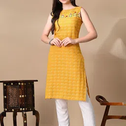 TOP 2 BOTTOM Woven Design Round Neck Regular Pure Cotton Straight Kurta With Trouser image 1