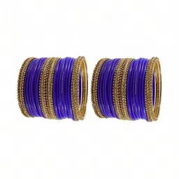 poshing Set Of 40 Blue Glass Artificial Stones & Beads Bangles image 2