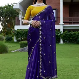 Sita Women Purple Pure Chiffon Embroidered Embellished Border Ethnic Saree-picture-17