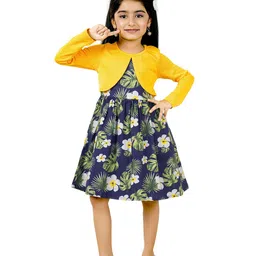 Funshine Girls Floral Printed Cotton Fit & Flare Dress With Jacket-image-46