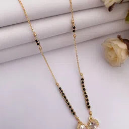 BELLEZA JEWELS Gold-Plated Artificial Stones Studded & Beaded Mangalsutra image 1