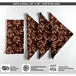 Vargottam Brown & Beige 12 Pieces Printed Cotton Reusable & Disposable Table Napkins image 5