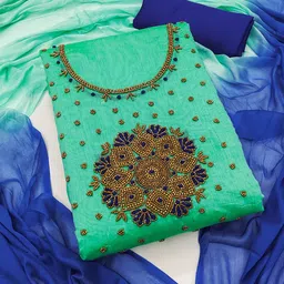 Nayanthara Trends Embroidered Beads & Stones Chanderi Silk Unstitched Dress Material image 3