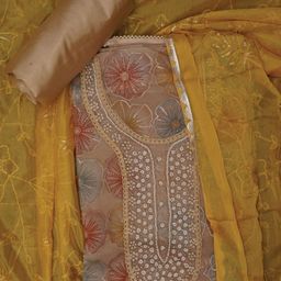 SHADOW & SAINING Floral Embroidered Organza Unstitched Dress Material-picture-44
