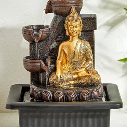 Home Centre Corsica Alpine Black Textured Polyresin Meditating Buddha Fountain-image-10