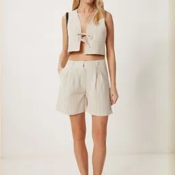 Happiness istanbul Striped V-Neck Waistcoat With Shorts-image-9