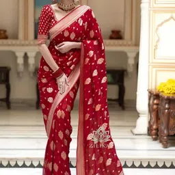 CANIZZARO Ethnic Motifs Zari Silk Blend Heavy Work Banarasi Saree image 2