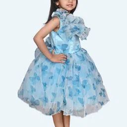 Modish Floral One Shoulder Flared Sleeve Georgette Fit & Flare Dress image 3