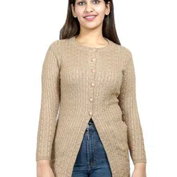 Ogarti Women Self Design Round Neck Longline Cardigan-picture-12
