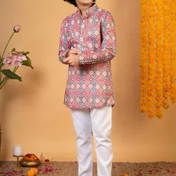 Sangria Boys Multicolor Cotton Diamond Motifs Printed Kurta with Pyjamas-image-58